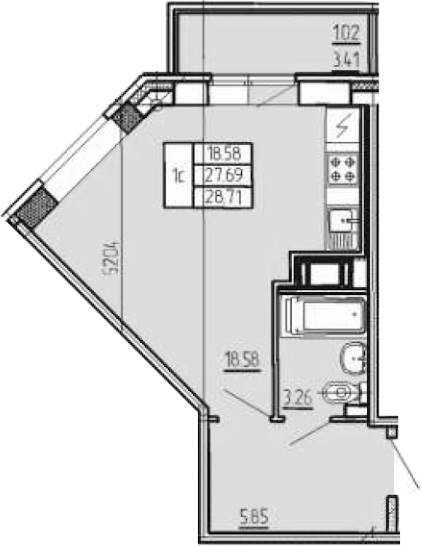 Квартира студия 28.71 м², 4/20 эт., ЖК «Стороны Света»